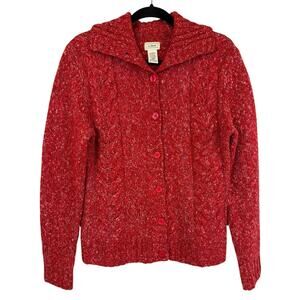 L.L. Bean Marled Red Button Up Cardigan Sweater Size S